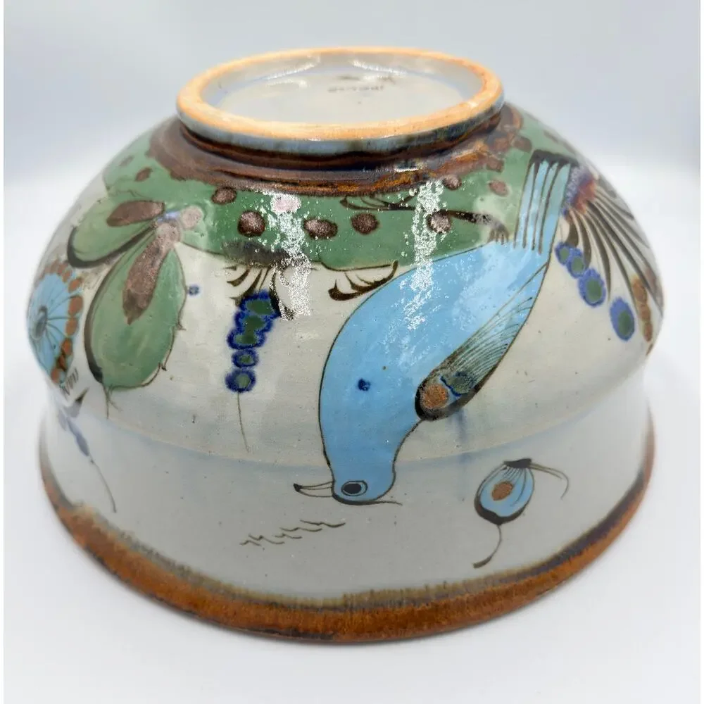 Folk-Art Ken Edwards Palomar Tonala Pottery Hand Painted Punch Bowl w/Ladle